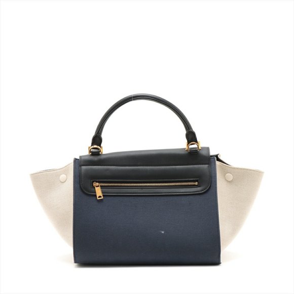 CELINE Trapeze Leather x Canvas Shoulder Bag Tote Handbag - Picture 2 of 14